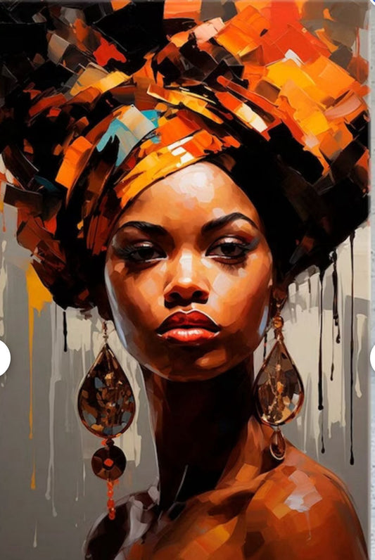 Melanin Majesty: Black Woman Art Collection Unveil the Essence of African Beauty: Handcrafted Oil Painting Canvas