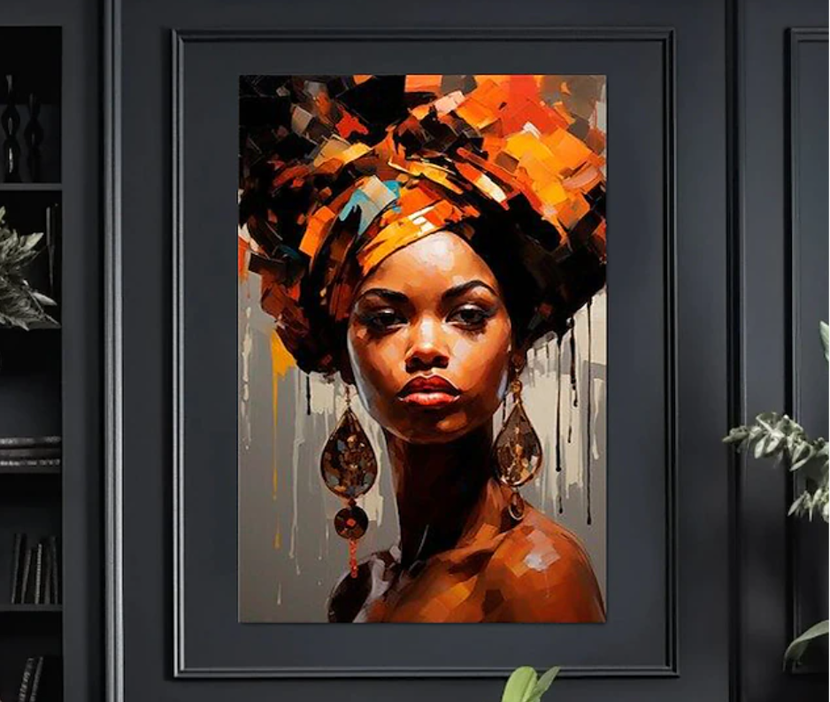 Melanin Majesty: Black Woman Art Collection Unveil the Essence of African Beauty: Handcrafted Oil Painting Canvas